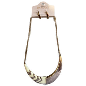 New Womens BOGOT Gold Cream Chevron Statement Necklace & Earring Set USA Design